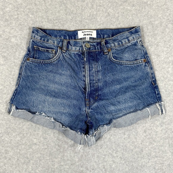 Reformation Jeans Shorts Women 27 Charlie Cuffed High Rise Jean Button Fly Ponce - Picture 1 of 14